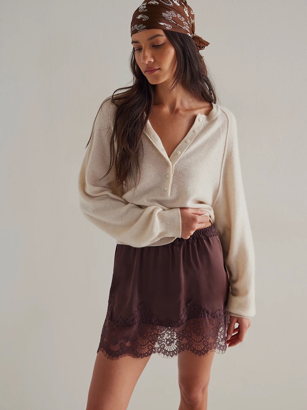 Free People Cream Porta Cashmere Henley Sweater